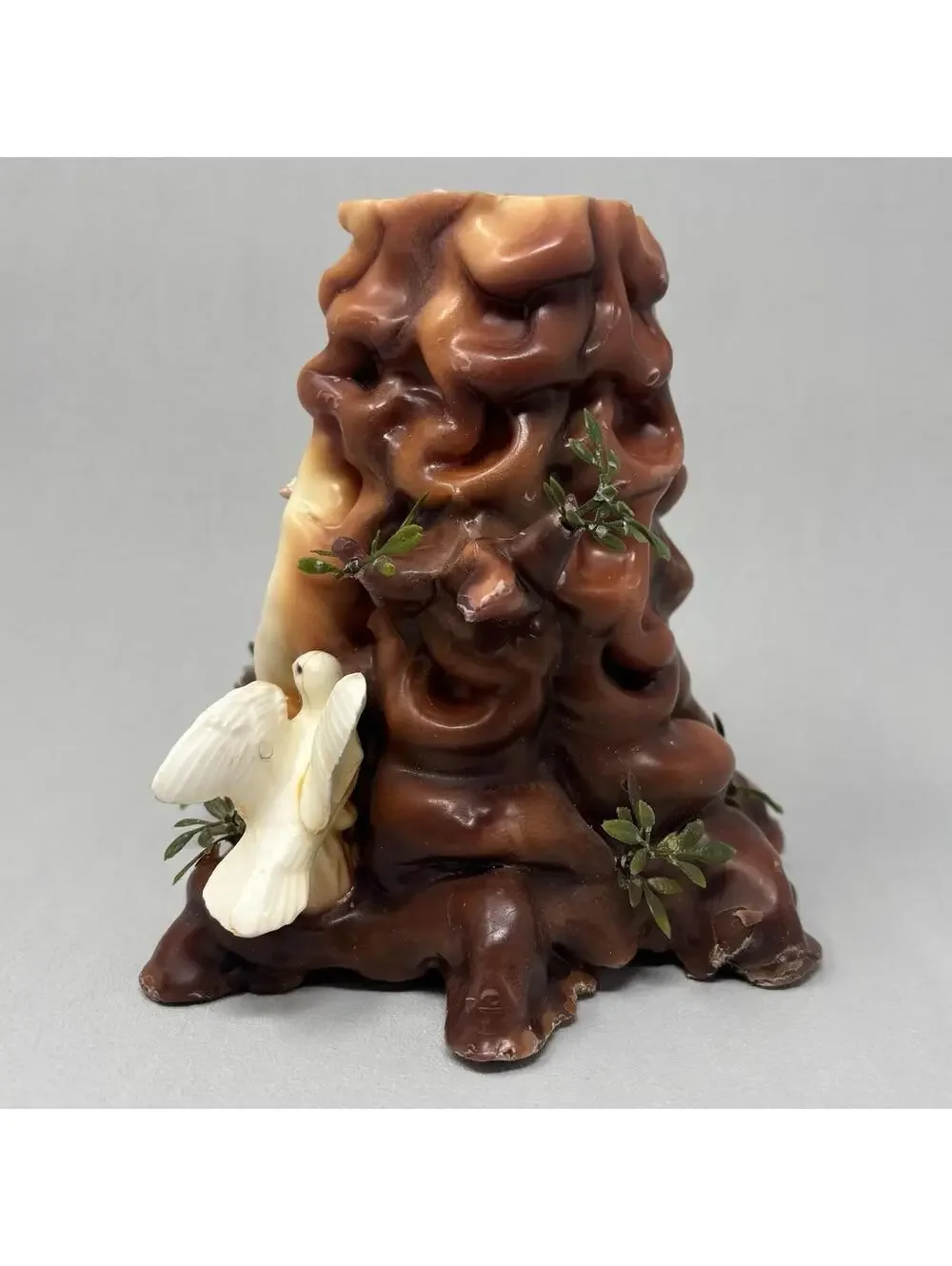 VTG Trunk Stump Candle MCM 70's Molded Wax Tree Middle Earth Woodland Doves 6.5